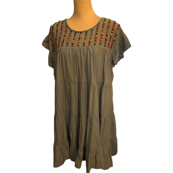 Entro Baby Blue Boho Embroidered Baby Doll Dress Peasant Size Large - Picture 1 of 7